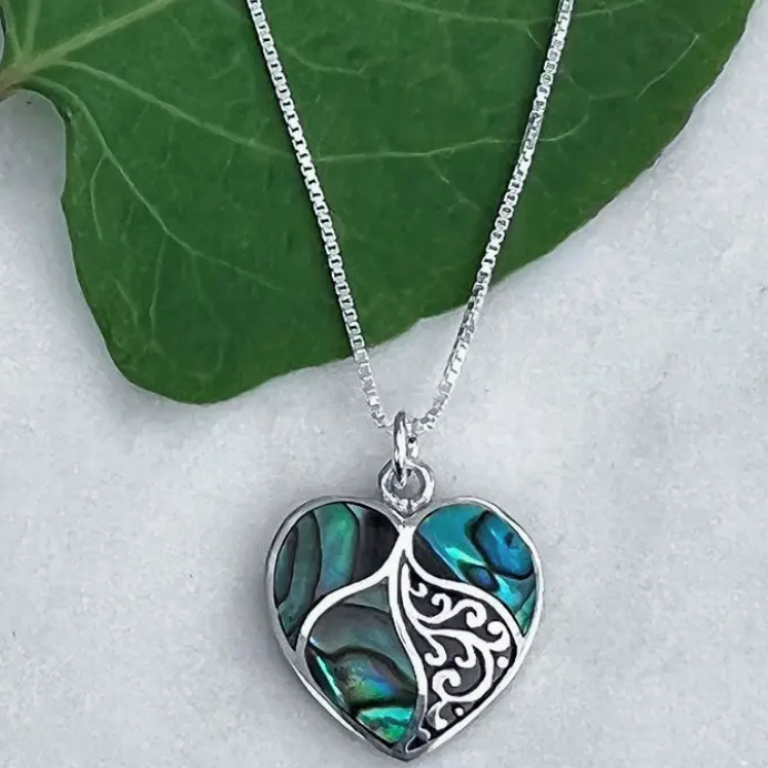 Abalone Heart Necklace Silver