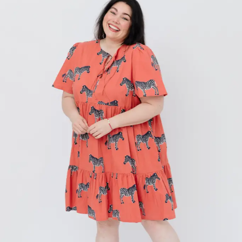 Adelaide Tiered Plus Size Mini Dress Zebra Bright Berry