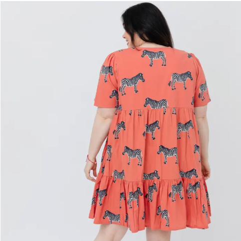 Adelaide Tiered Plus Size Mini Dress Zebra Bright Berry