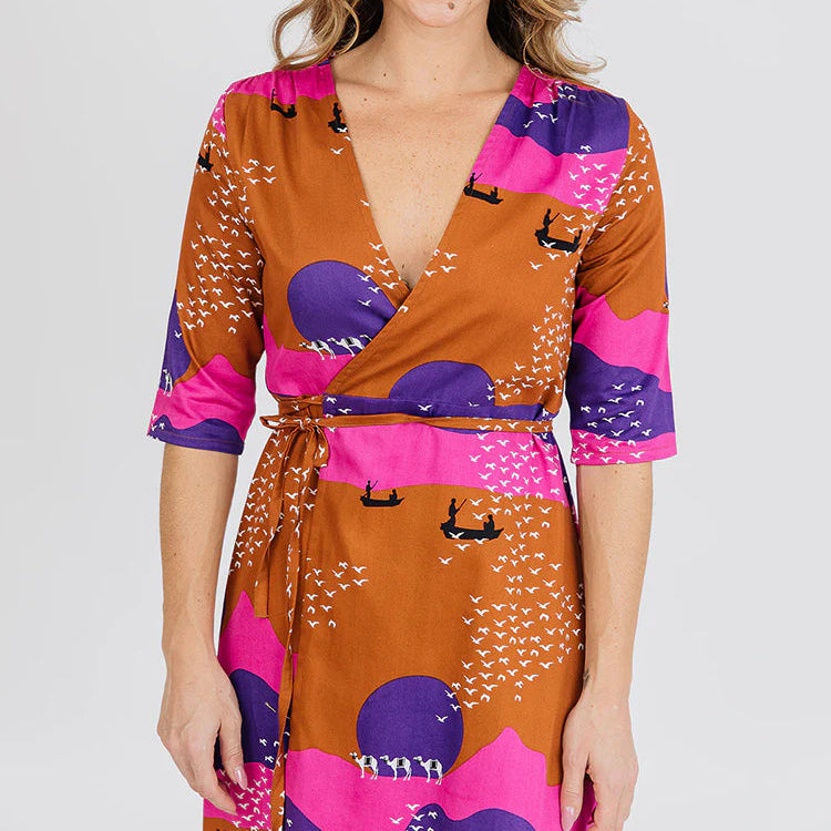 Aditi Wrap Dress Sunset Spice Plum