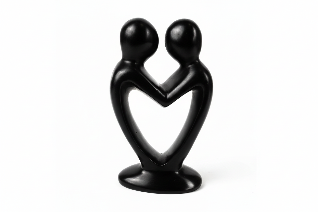 Lover's Heart Black Finish Stone Sculpture