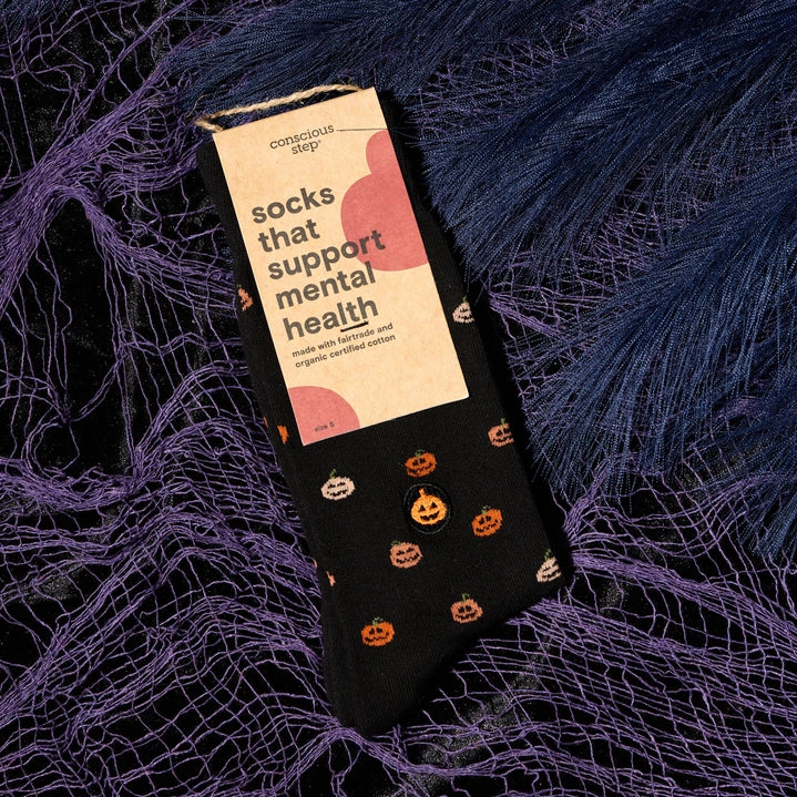 Socks That Support Mental Health (Black Jack-O'-Lanterns)