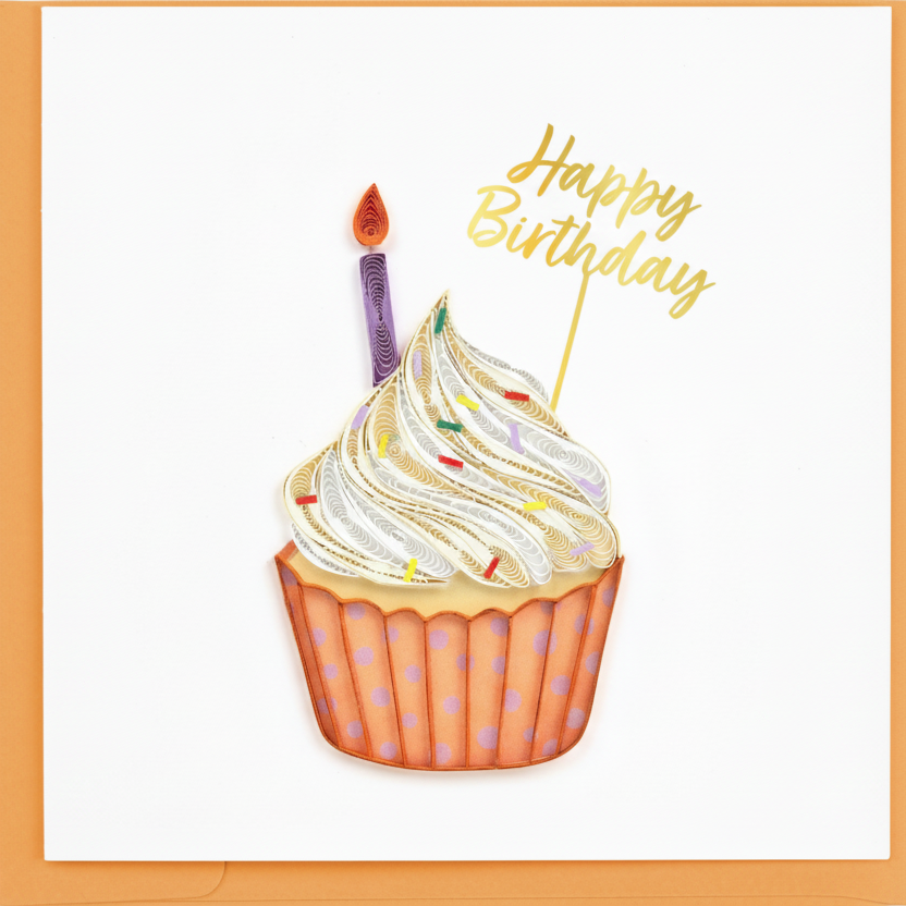 'Happy Birthday' Cupcake Quilled Greeting Card