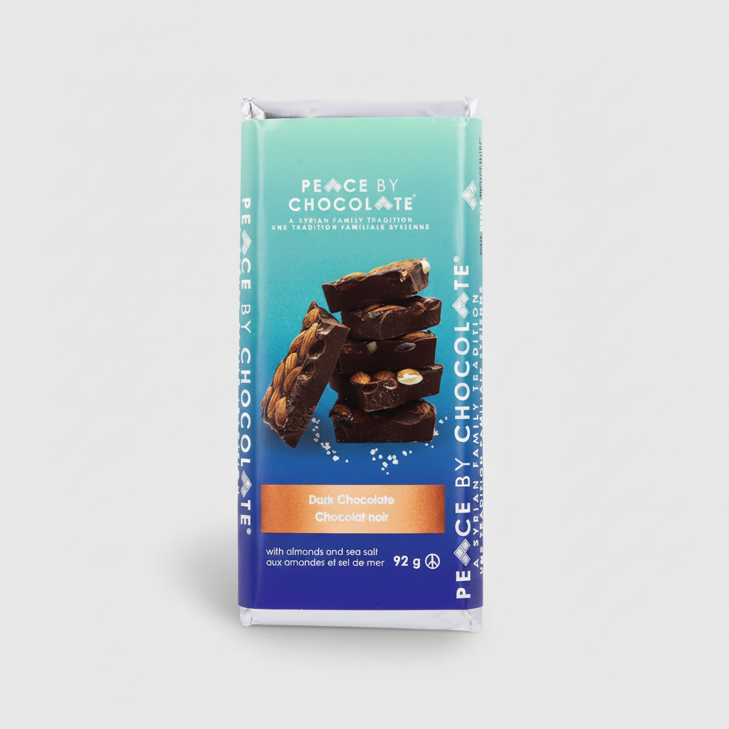 Peace by Chocolate Dark Chocolate with Almonds and Sea Salt Bar 92g