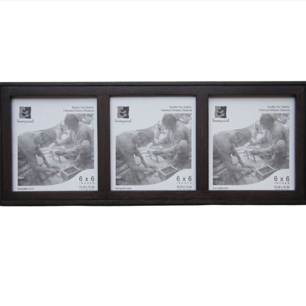 Dark Red Oak Etched Wood Trio Frame