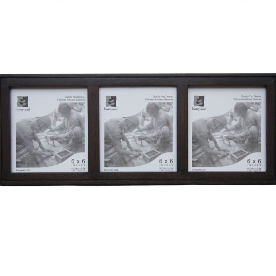 Dark Red Oak Etched Wood Trio Frame