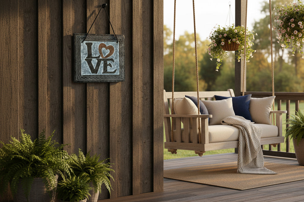 'Love' Carved Slate Hanging Sign