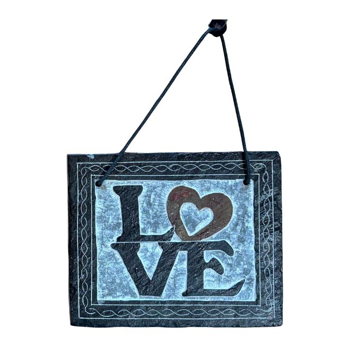 'Love' Carved Slate Hanging Sign