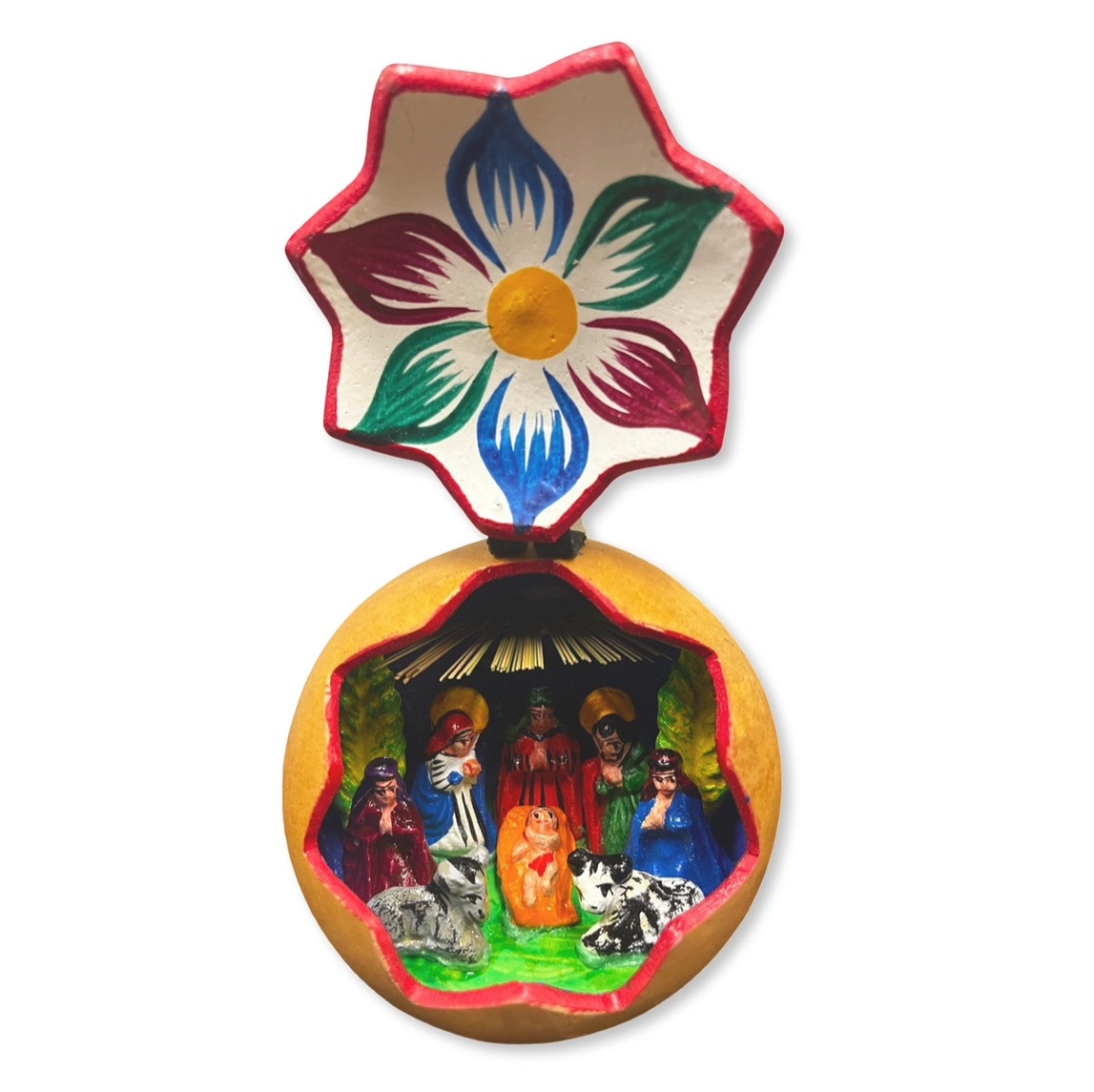 Bright Painted Gourd Nativity Scene Ornament