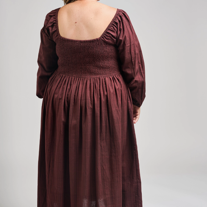 Hailee Smocked Plus Size Midi Dress Maroon Plaid 1X