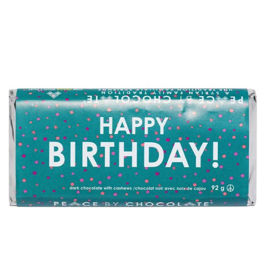 Peace by Chocolate HAPPY BIRTHDAY Dark w Cashew Bar 92g