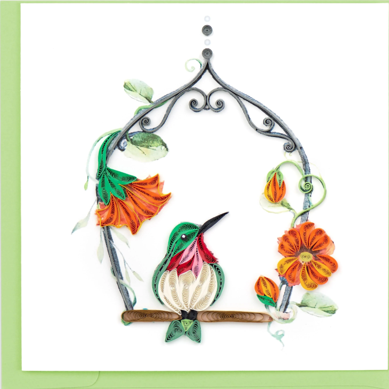 Hummingbird Swing Quilled Greeting Card