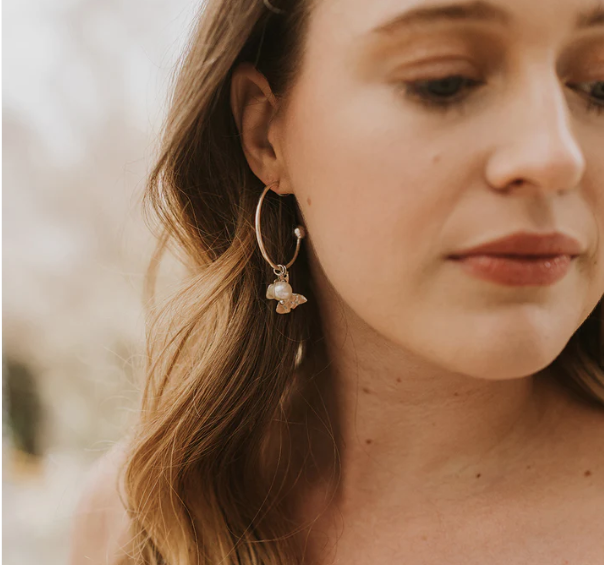 Ishya Butterfly Pearl Silver Hoop Earrings