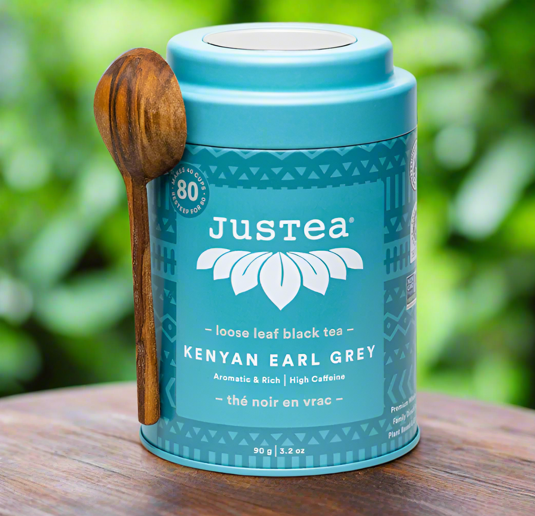 Justea Kenyan Earl Grey Tin and Wooden Spoon