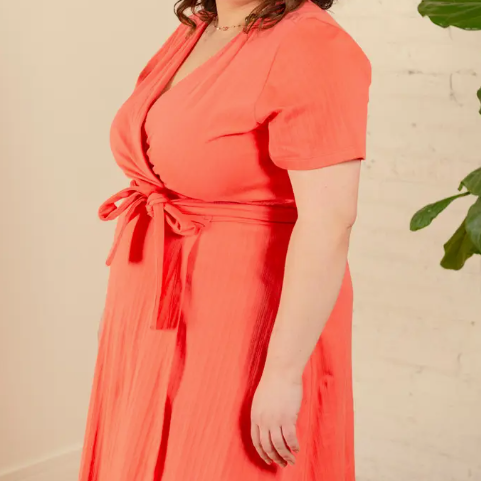 Katie Plus Size Wrap Dress Melon Rib Knit 1X