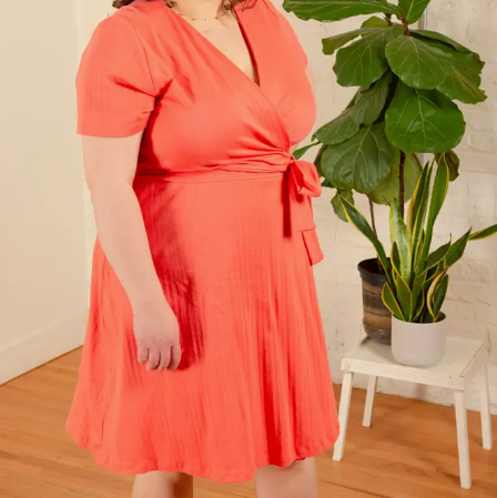 Katie Plus Size Wrap Dress Melon Rib Knit 1X