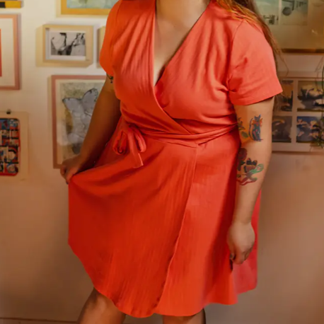 Katie Plus Size Wrap Dress Melon Rib Knit 1X