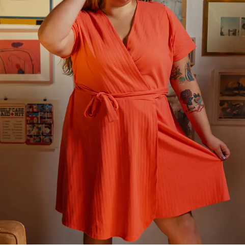 Katie Plus Size Wrap Dress Melon Rib Knit 1X