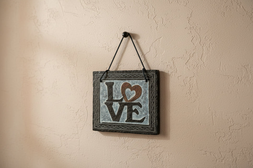 'Love' Carved Slate Hanging Sign