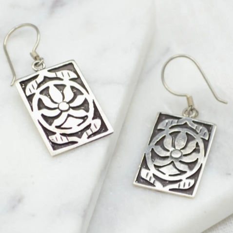 Long Lotus Silver Earrings