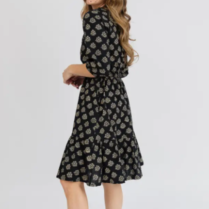 Lydia Floral Stamp Black Dress