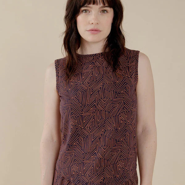 Millie Muscle Tee Blue Tree Rings Pattern