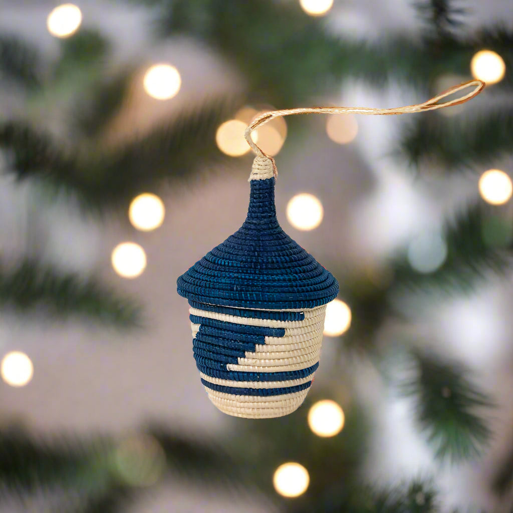 Miniature Basket Ornament tall Blue 3.5"x2"