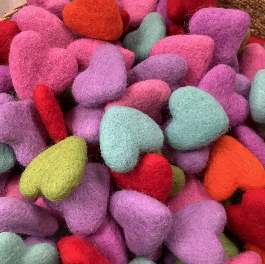Multi Color Felted Hearts