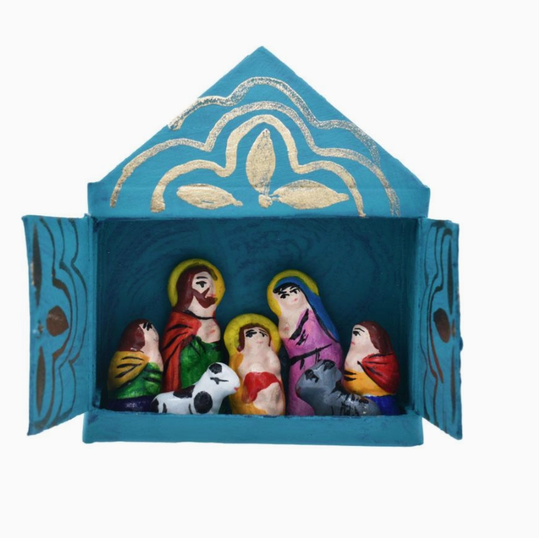 Nativity in Blue Stable with Ceramic Pieces