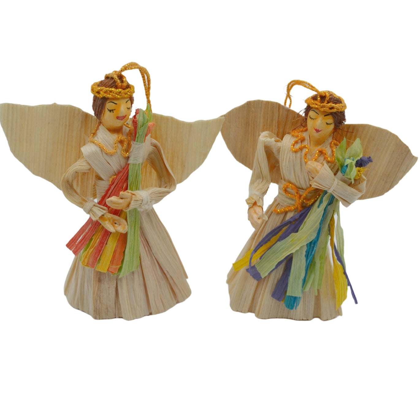 Pair of Corn Husk Angel with Flowers