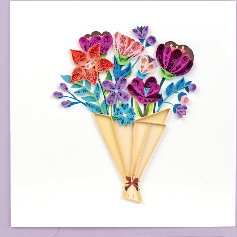 Playful Flower Bouquet Quilled Greeting Card