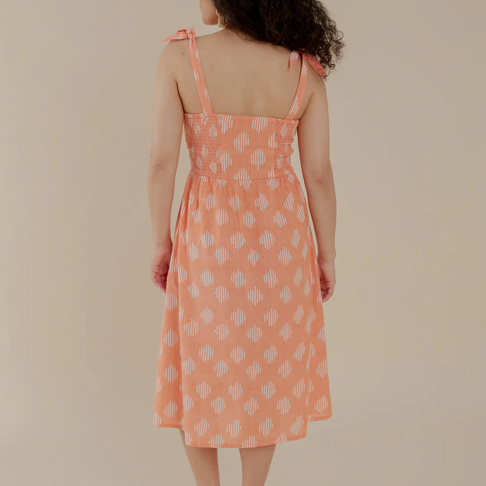 Provence Midi Dress Peach Ikat