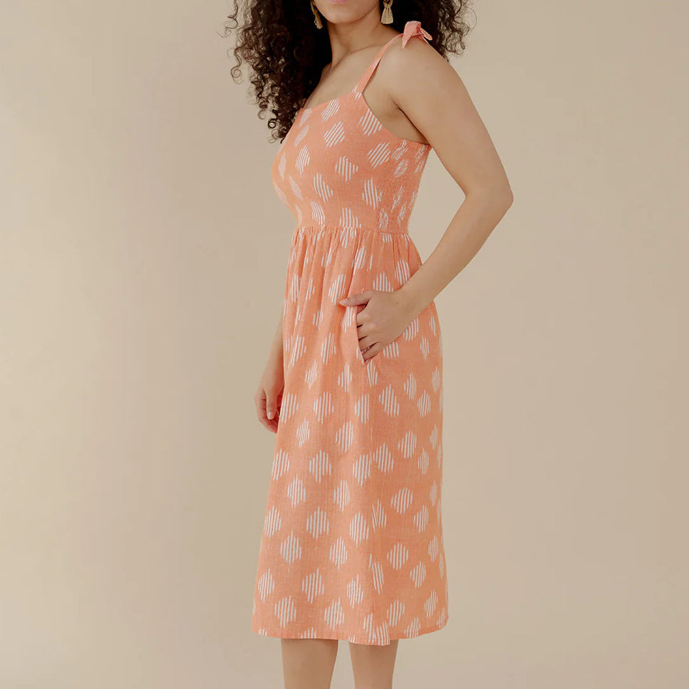 Provence Midi Dress Peach Ikat