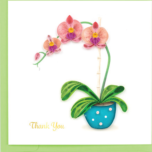 'Thank You' Potted Orchid Quilled Greeting Card
