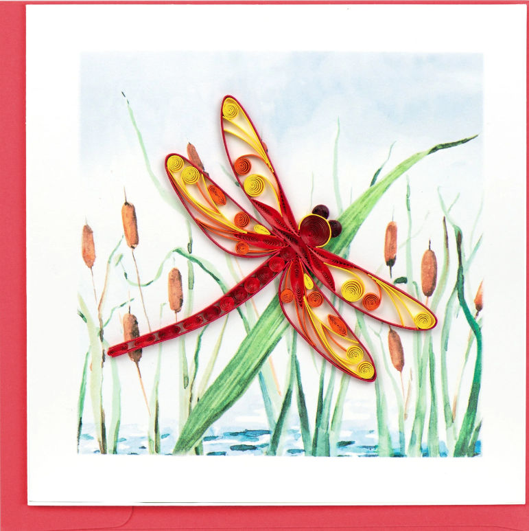 Red Dragonfly & Cattails Greeting Card