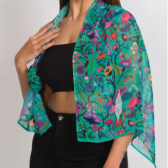 Cupro Scarf Sahila - Emerald Multi Floral