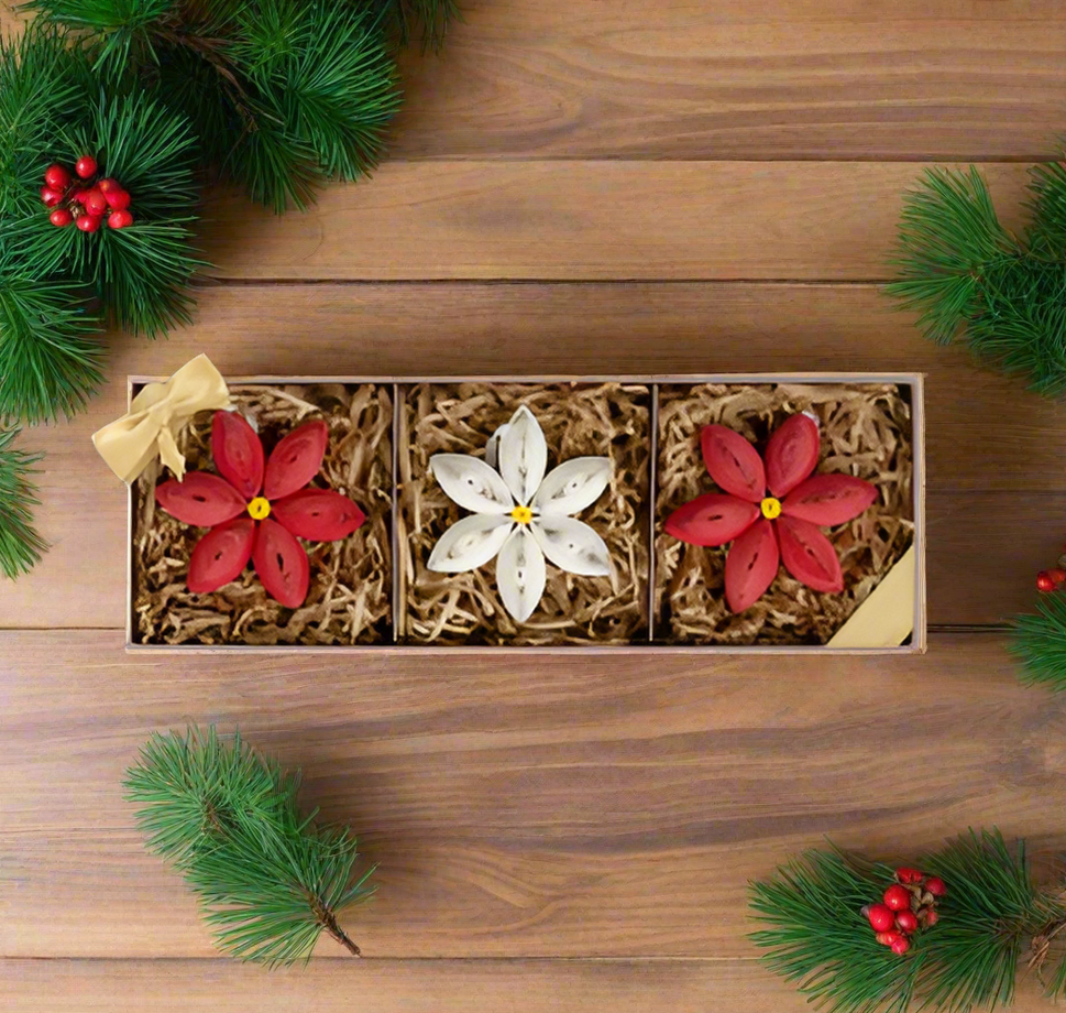 Box Set Poinsettias Quilled Paper Ornaments