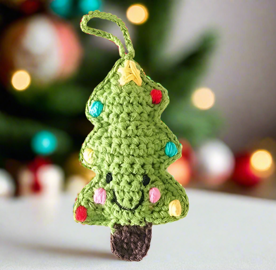 Hand-Knit Smiley Christmas Tree Ornament