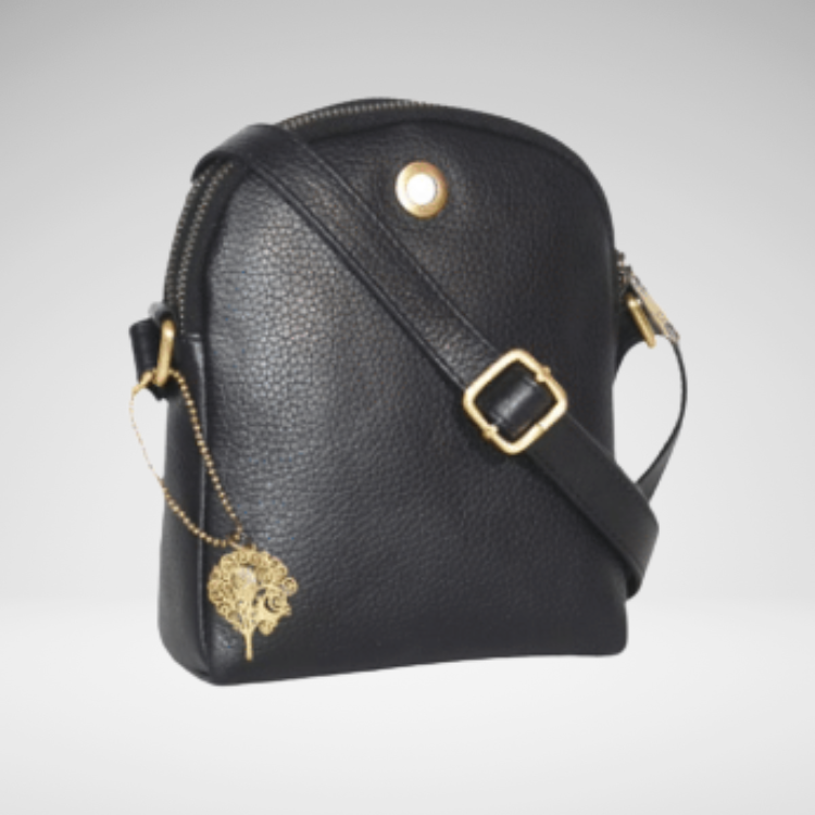 Smooth Black Leather Shoulder Bag