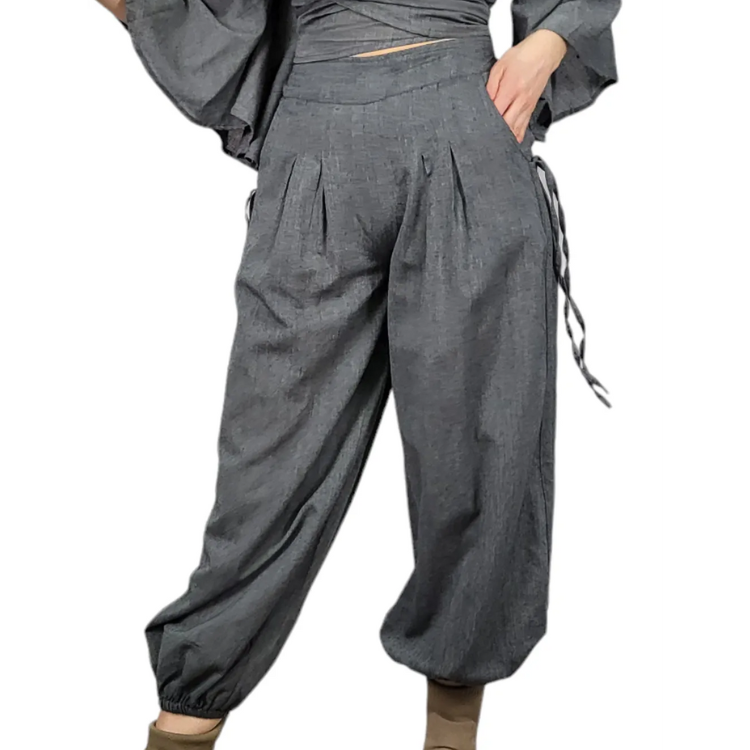 Solid Half-Elastic Pants