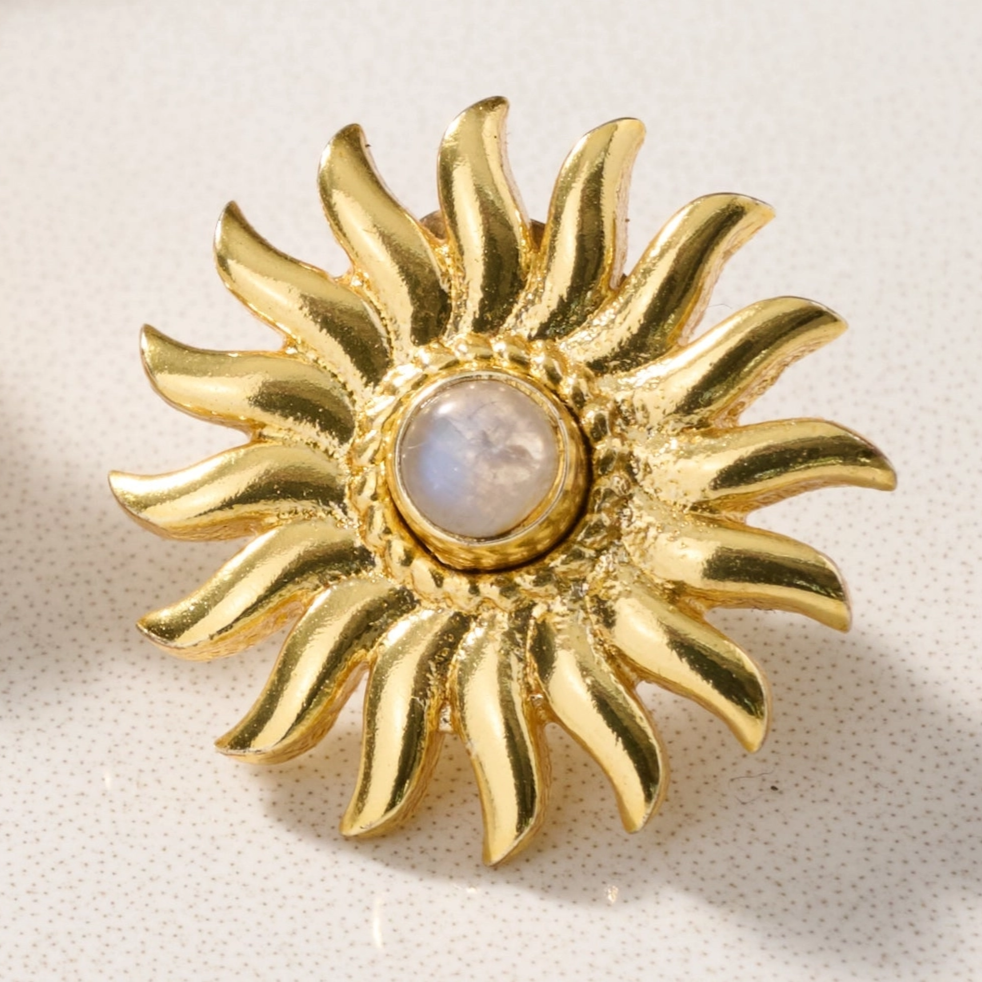 Sunburst Moonstone Post Earrings