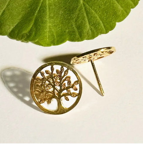 Tree of Life Post Earrings - Brass