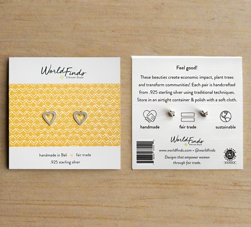 Open Heart Sterling Silver Post Earrings