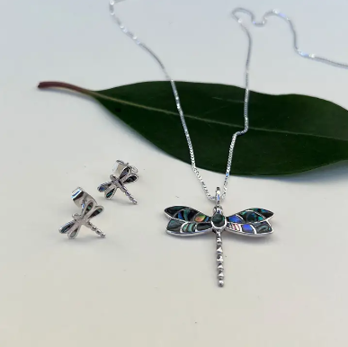 Abalone Dragonfly Studs - Sterling Silver