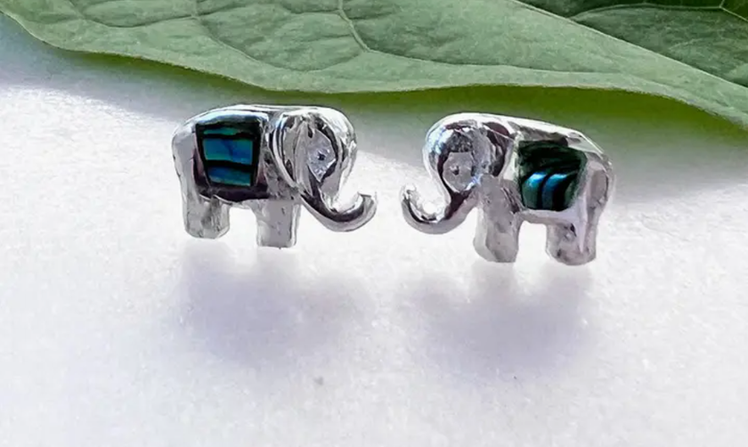 Abalone Elephant Studs - Sterling Silver