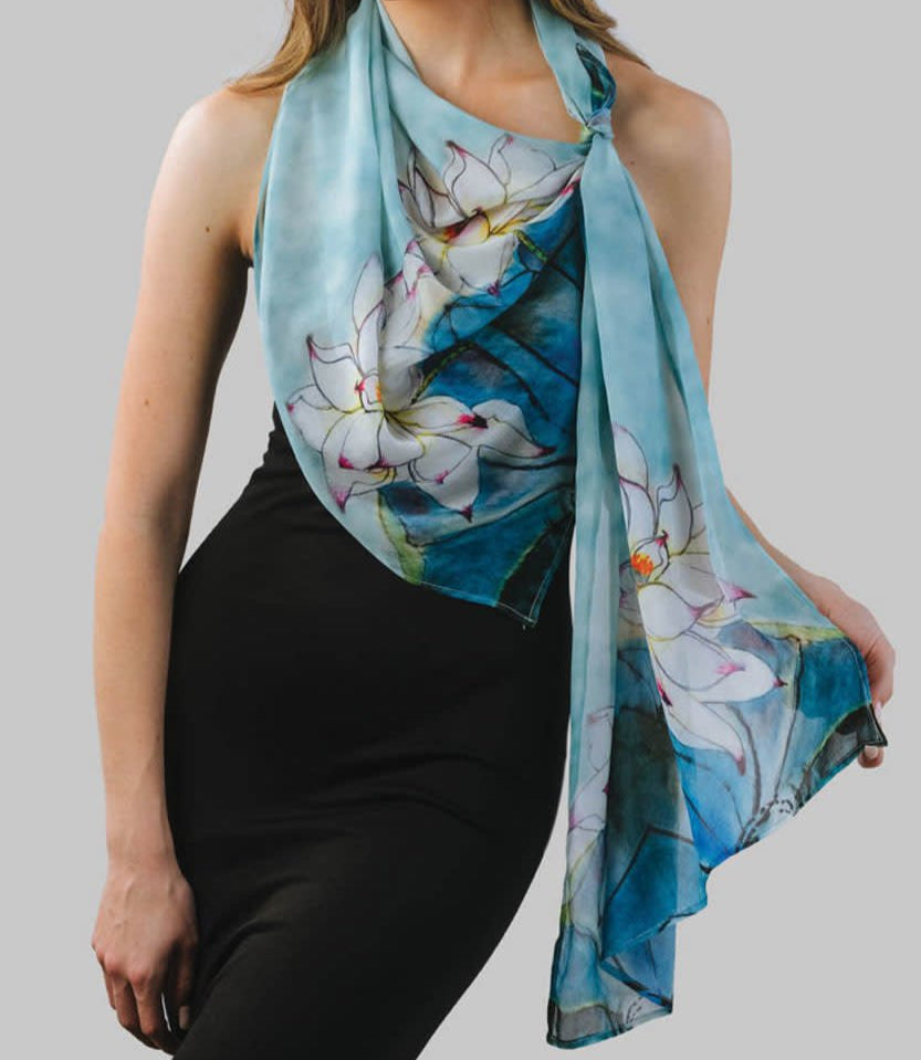 Cupro Scarf Akira - Sky Blue & Orchid