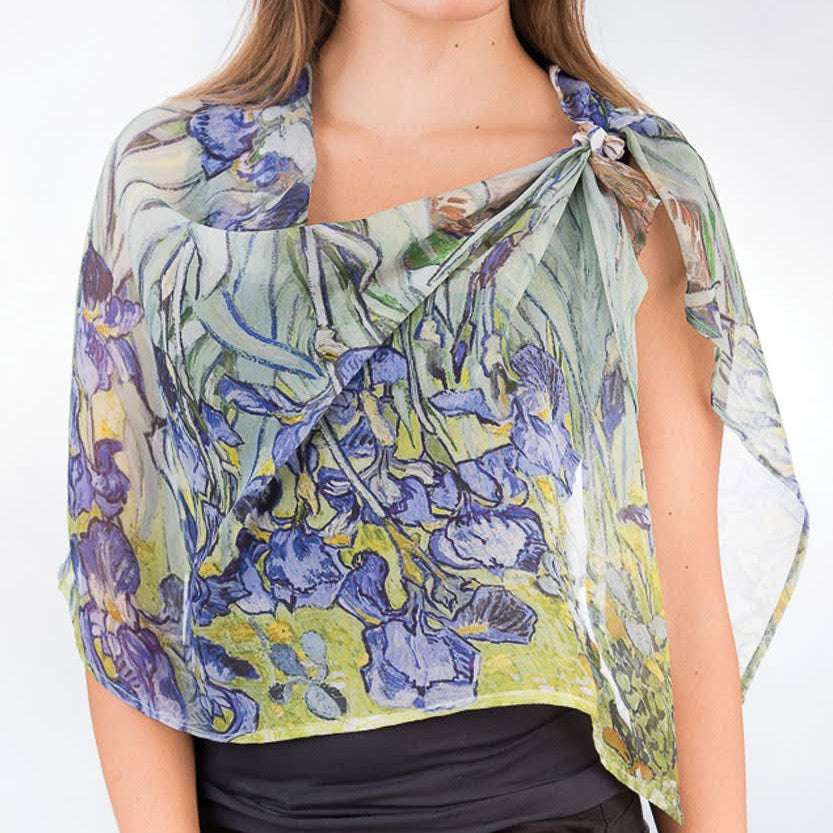Cupro Scarf Aloka - Sage & Indigo Irises