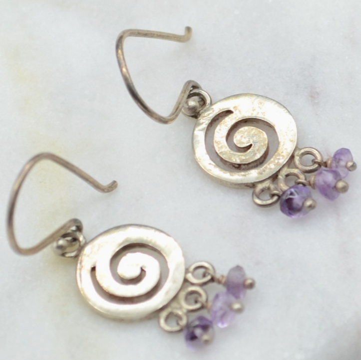 Spiral Silver Earring Amethyst