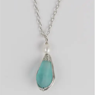 Aqua Pearl Silver Pendant Necklace