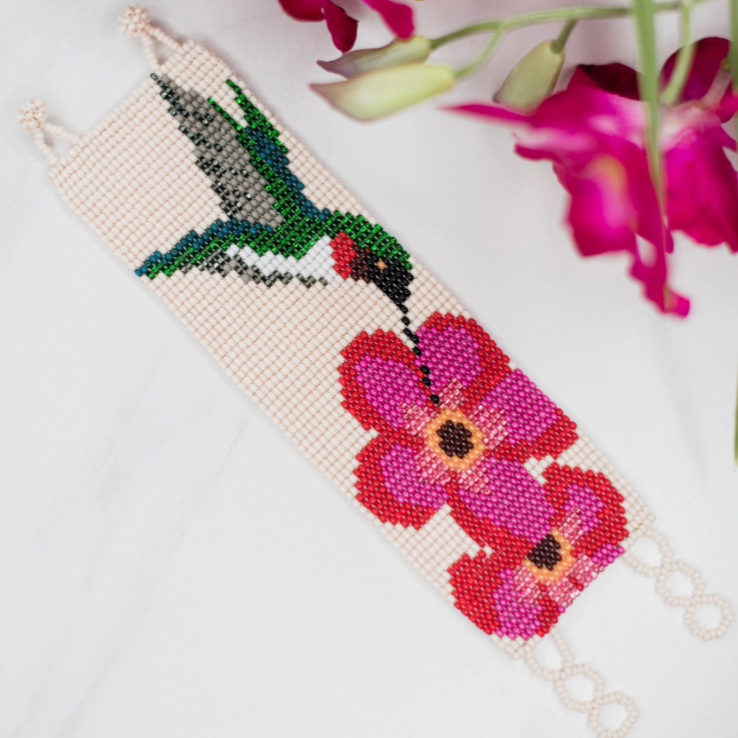 Ruby Hummingbird Beaded Cuff